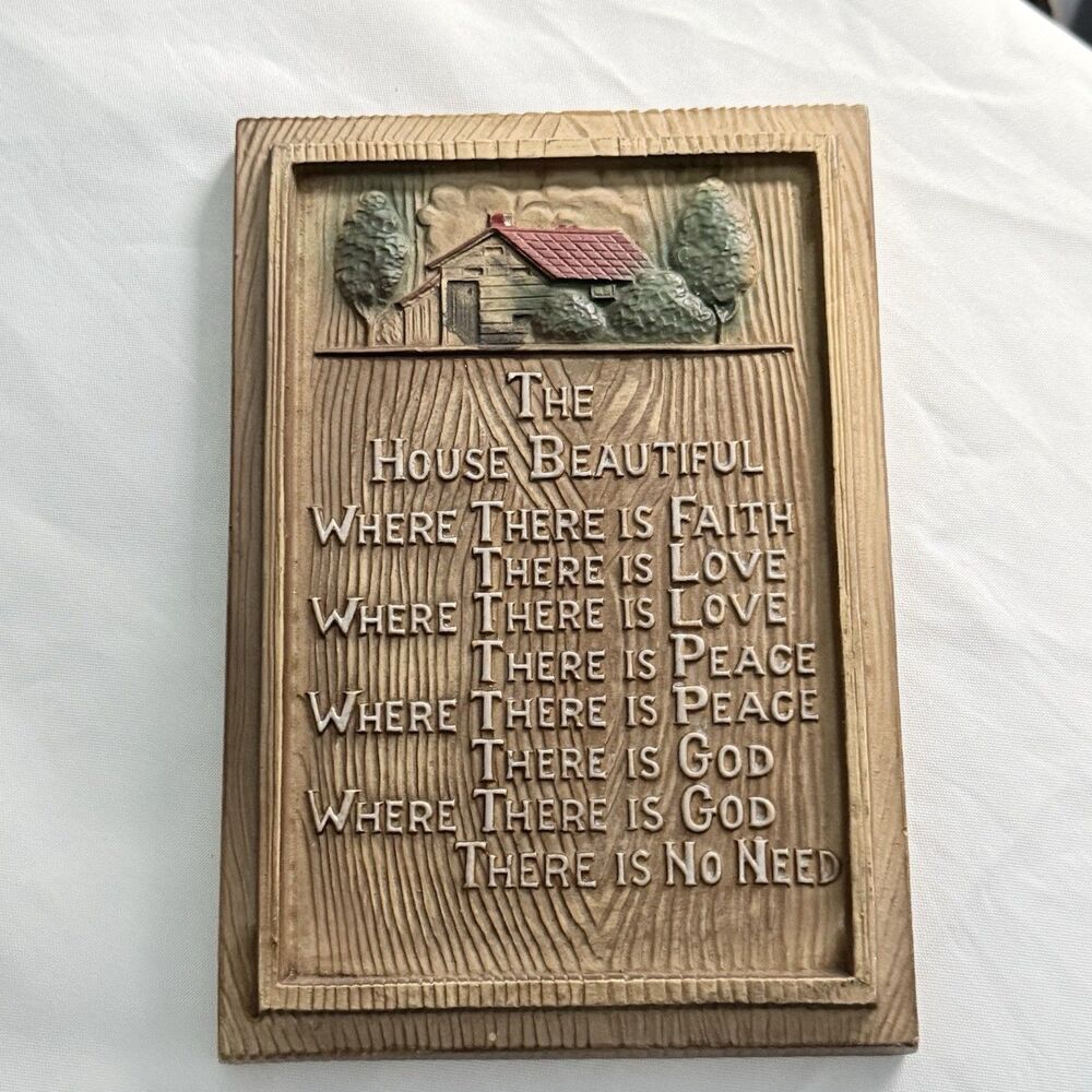 Vintage Victoria Ceramics Wall Plaque With Poem The House Beautiful “Faux Wood” - Picture 5 of 14